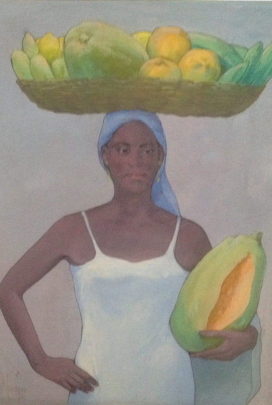 Juan Plutarco Andujar (1931-1995) 30"x 40" Marchanta Con Auyama en Mano Oil on Canvas #12FN