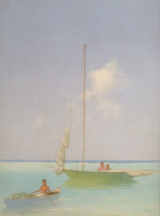 Juan Plutarco Andujar (1931-1995) 30"x 40" Marina Con Dos Botes  Oil on Canvas #6FN