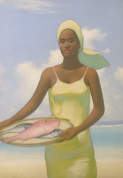 Juan Plutarco Andujar (1931-1995) 30"x40" Morena Turbante Y Pescados Oil On Canvas #8FN