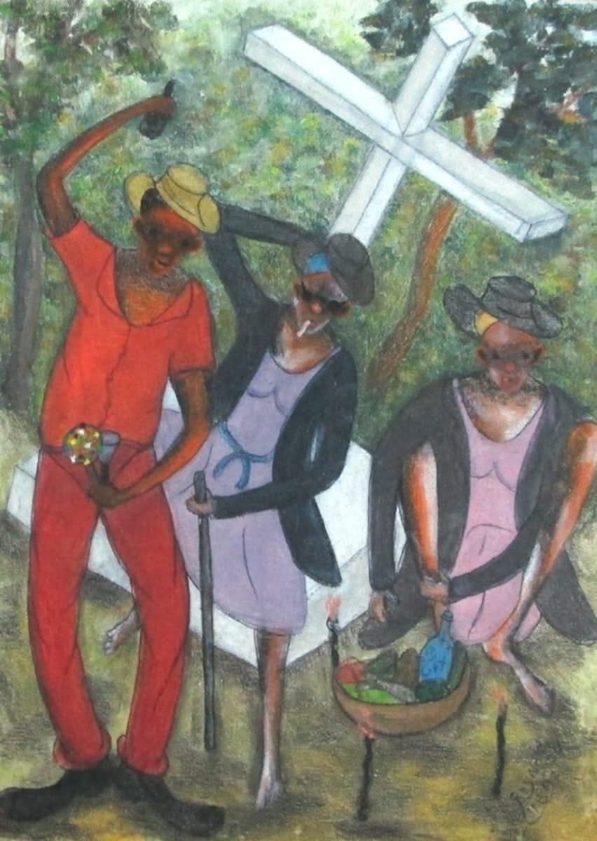 Reynald Joseph 16"x12" Voodoo Party at The Cemetery 2013 Acrylic on Canvas #J259-HA