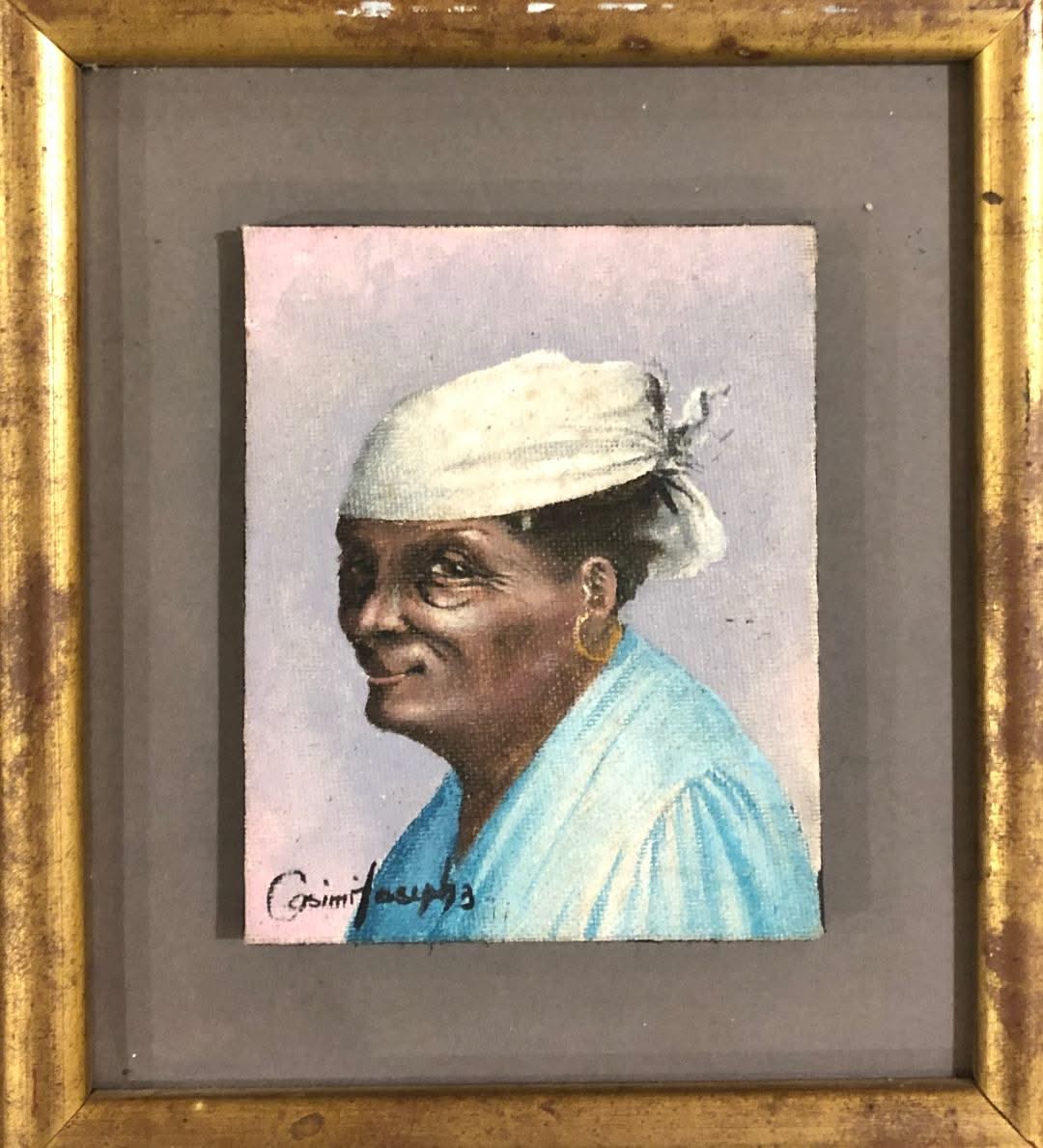 Casimir Joseph 5"x4" Old Lady Portrait 1993 Oil on Masonite Framed #2FC