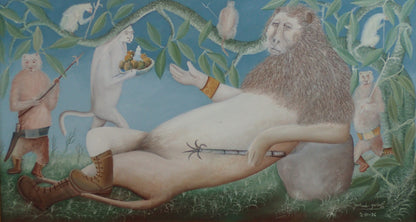 Jasmin Joseph (1923-2005) 26"x48" Le Roi et sa Cour / The King and His Court 1996 Acrylic on Canvas