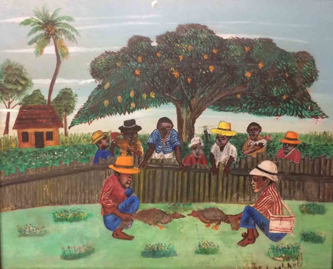 Peterson Laurent (1888-1958) 24"x30" Cock Fighting c1948 Oil on Board #1GSN-MIA