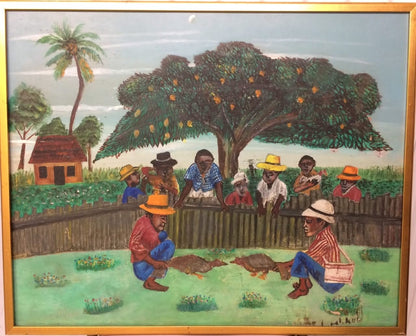 Peterson Laurent (1888-1958) 24"x30" Cock Fighting c1948 Oil on Board #1GSN-MIA