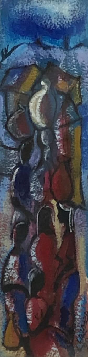 Luckner Lazard (1928-1998) 12"x3.5" Merchants 1990 Watercolor Framed Under Glass #1A-FC