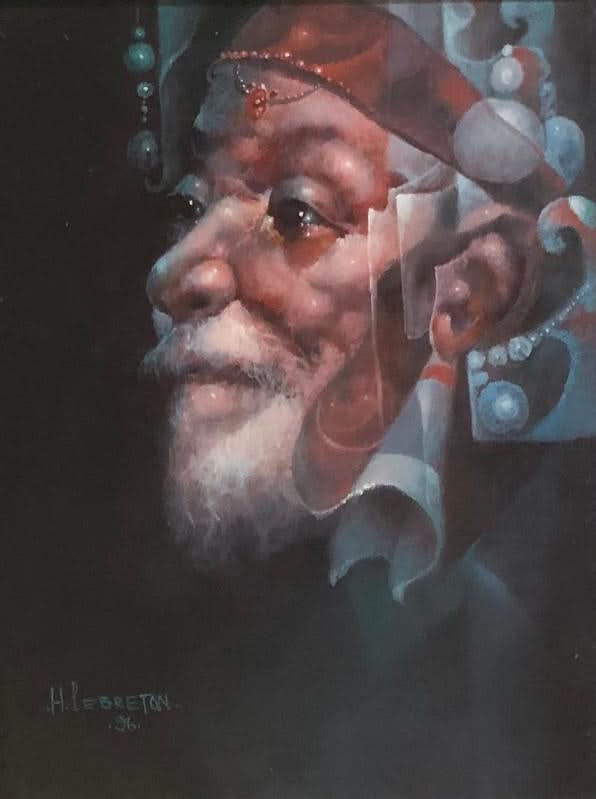 Hervé Lebreton 16"x12" L'Interrogation 1996 Acrylic on Canvas Framed #3FC