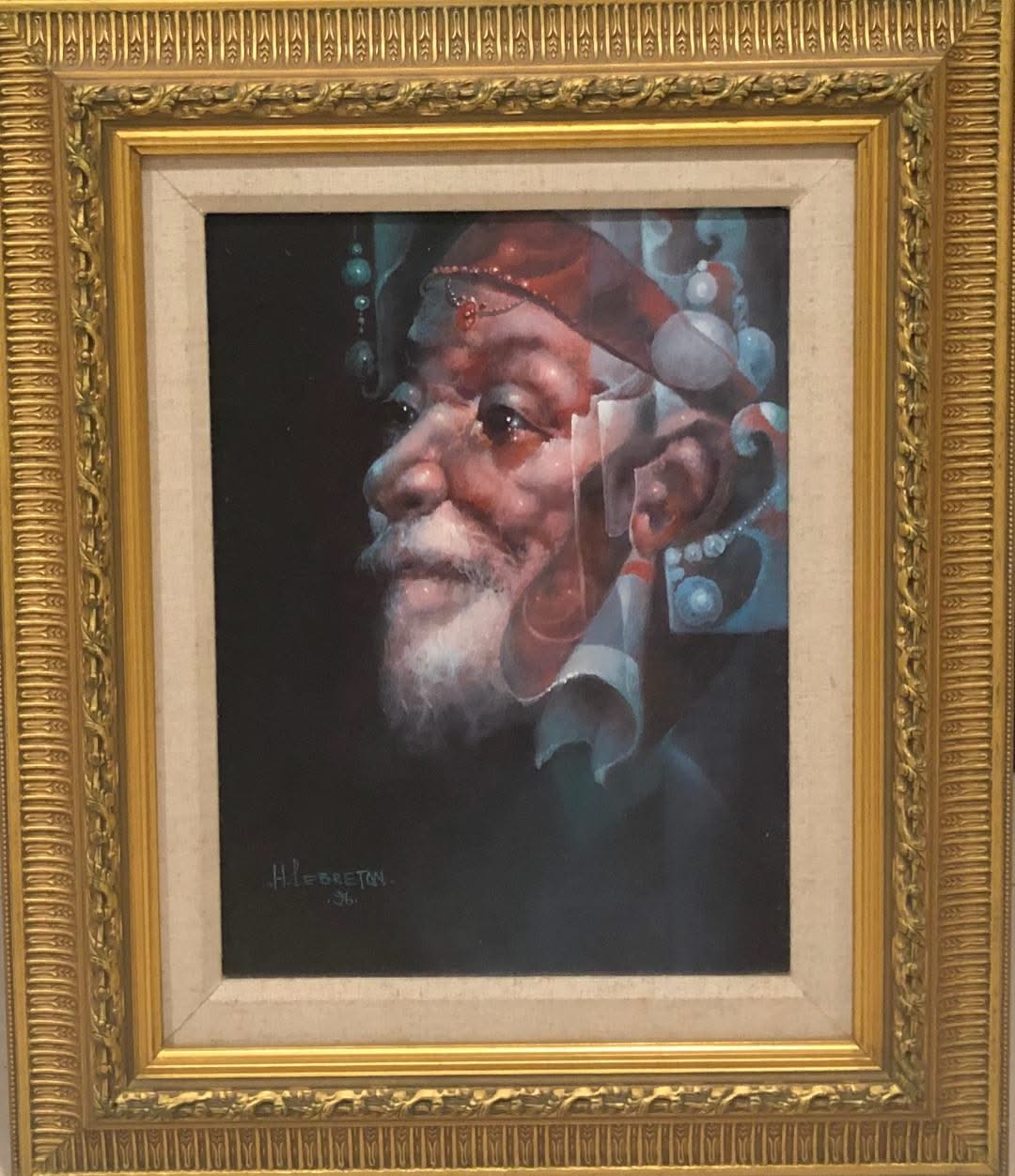 Hervé Lebreton 16"x12" L'Interrogation 1996 Acrylic on Canvas Framed #3FC