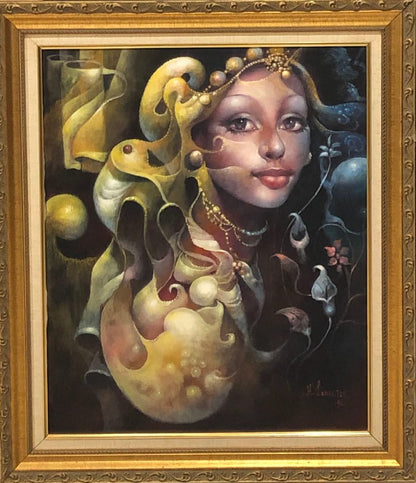 Hervé Lebreton 24"x20" Lady/Shell 1996 Acrylic on Canvas Framed #2FC