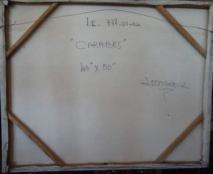 Jean-Claude Legagneur 40"x50" Caraibes 1982 Acrylic on Canvas Painting #1RP