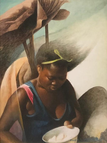 Franck Louissaint (1949-2021) 18"x14" The Cook 2002 Acrylic on Canvas Framed #1FC