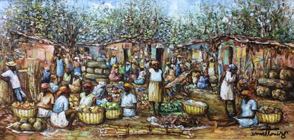 Ernst Louizor 12"x24" market Scene 1999 Oil on Canvas #111-3-96MFN