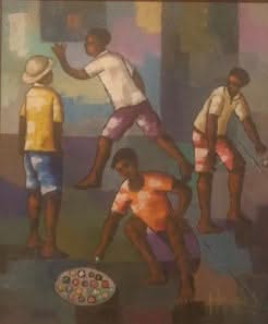 Manes Descollines (1936-1985) 32"x24" Children at Play Acrylic on Canvas #1BA