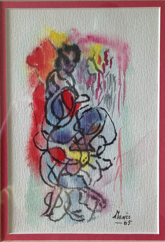 Manes Descollines (1936-1985) 7.5"x 5.5" Watercolor on Paper Collector's Item 1965  #2GSN-MIA