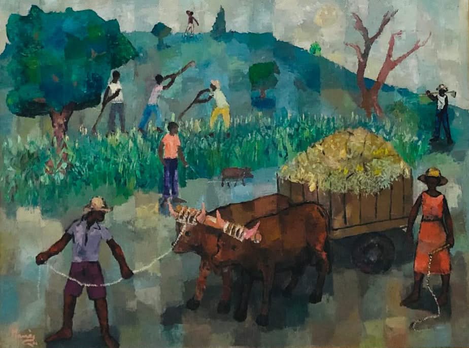 Manes Descollines (1936-1985) 30"x40" The Cow 1982 Acrylic on Canvas Framed