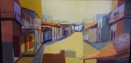 Michele Manuel 6"x12" Village Scene 2005 Acrylic on Canvas Painting #2RP