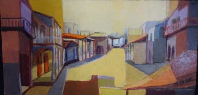 Michele Manuel 6"x12" Village Scene 2005 Acrylic on Canvas Painting #2RP