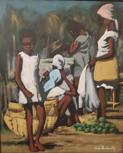 Claude Dambreville (1934-2021) 24"x20" Street Market c1990 Acrylic on Canvas Unframed Painting#2MF