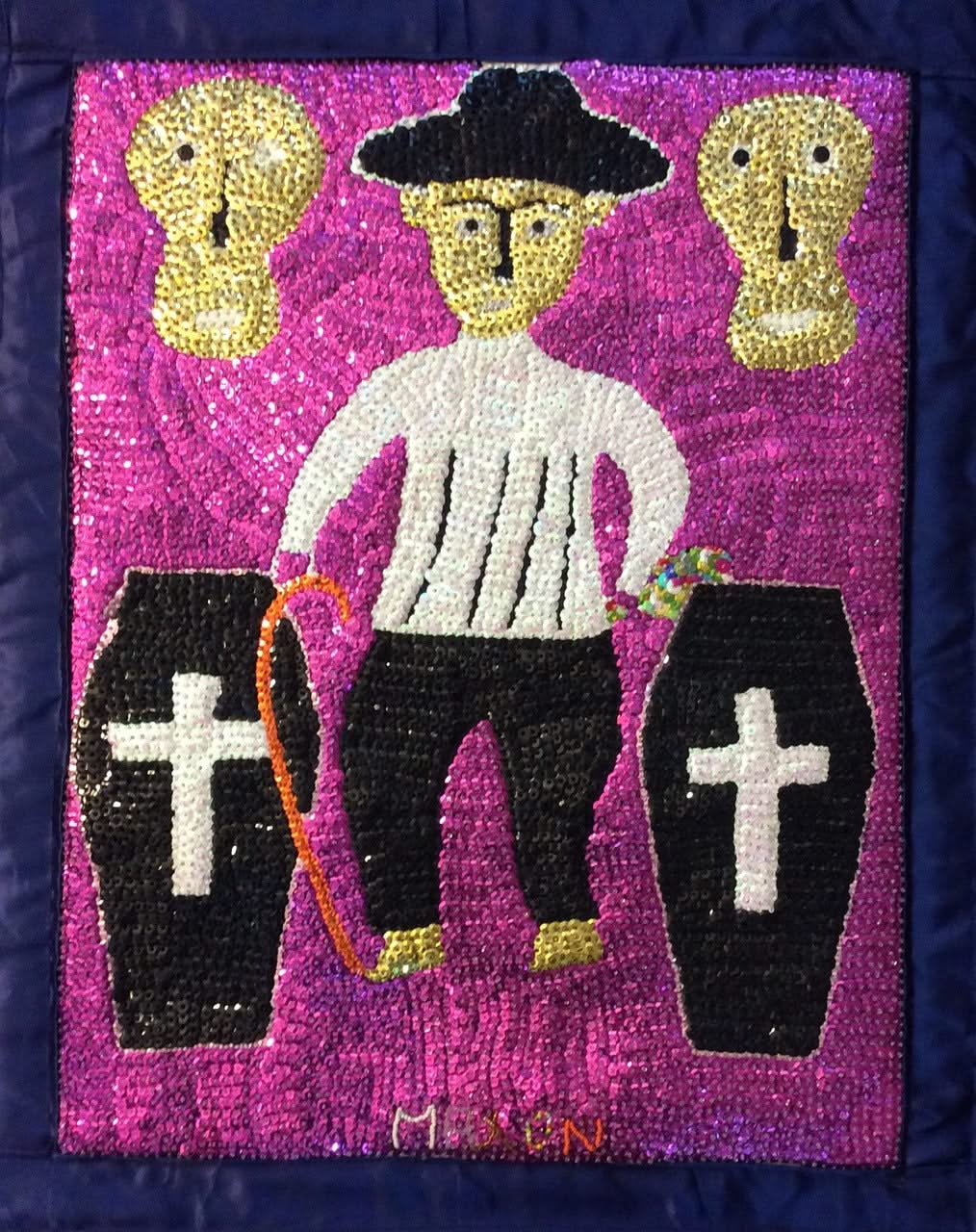 Maxon Scylla 27"x22" Baron Samedi 2017 Sequined and Beaded Voodoo Flag on Satin #13MFN