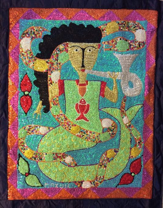 Maxon Scylla 41"x32" La Sirene Sequined and Beaded Voodoo Flag on Satin #6MFN