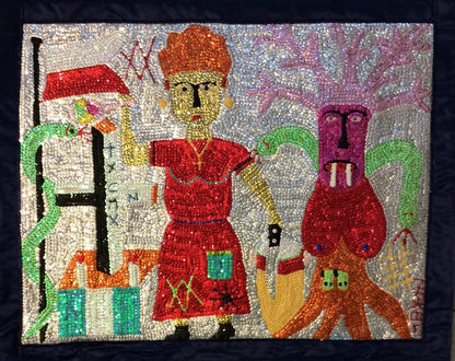 Maxon Scylla 28"x35" Mambo 2017 Sequined and Beaded Voodoo Flag On Satin #7MFN