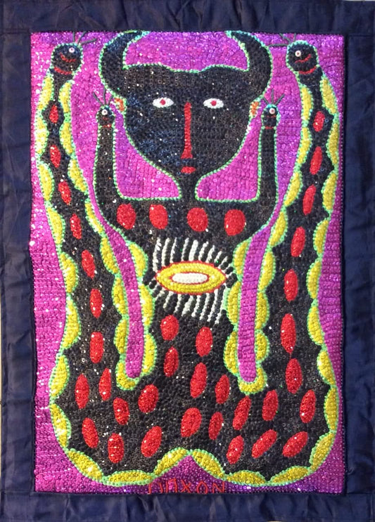 Maxon Scylla 31"x22" Damballah Bossou 2017 Sequined and Beaded Voodoo Flag on Satin #9MFN