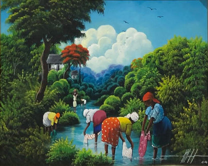 Simeon Michel 16"x20 The Washers Oil on Canvas Framed#1FC