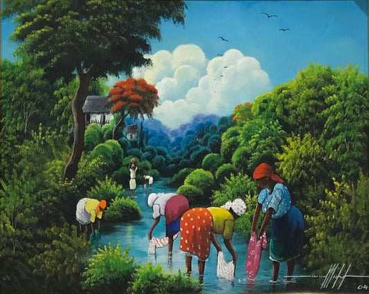 Simeon Michel 16"x20 The Washers Oil on Canvas Framed#1FC