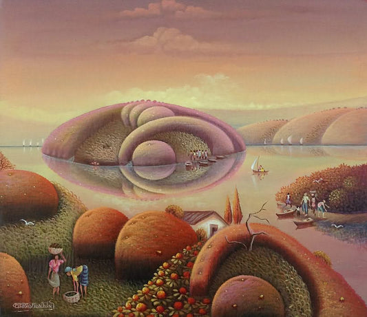 Mario Montilus 10"x12" Imaginative Landscape Oil on Canvas  #1400GN-HA