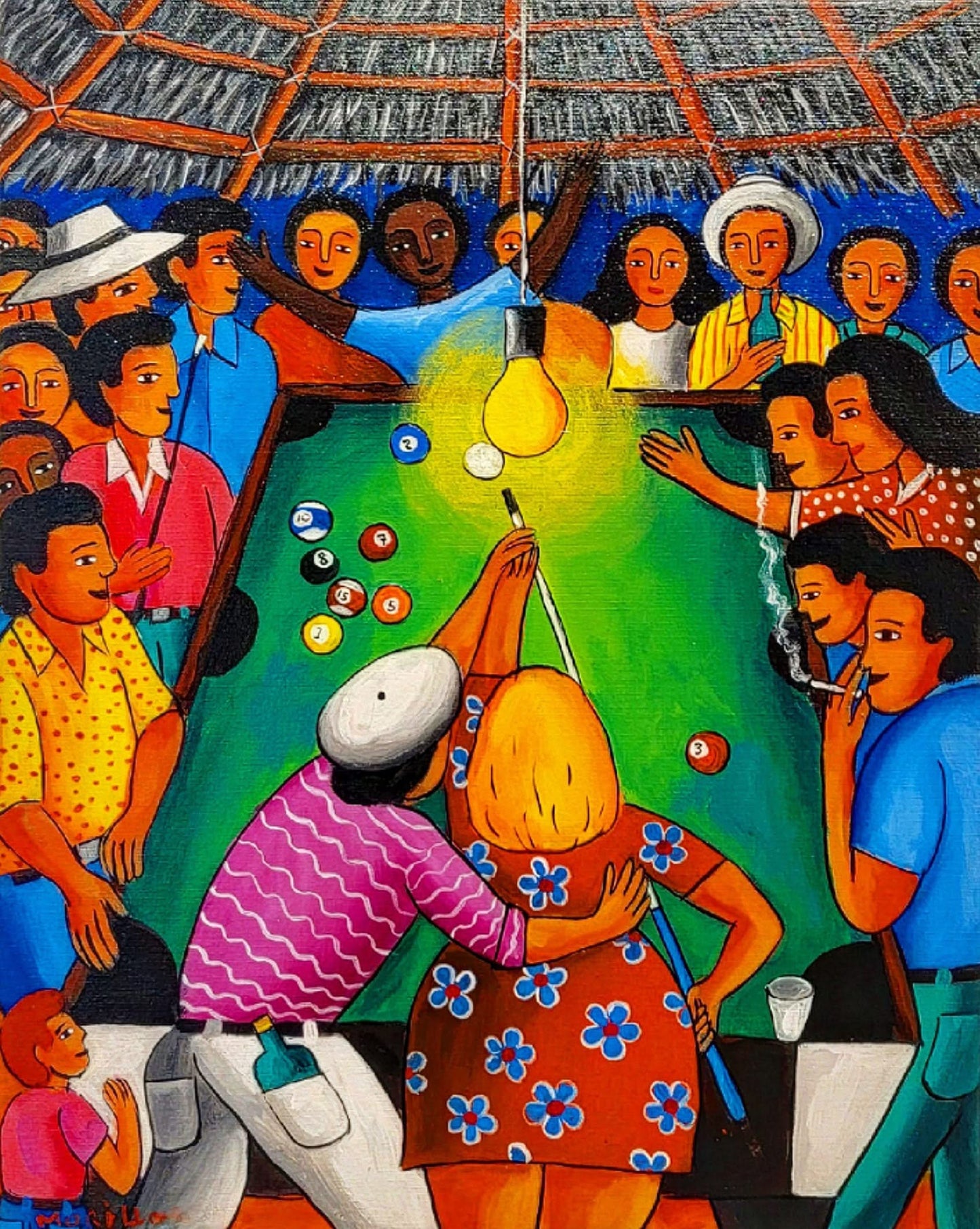 José Morillo 24"x20" The Billard 2022 Unframed Acrylic on Canvas Painting #31JM