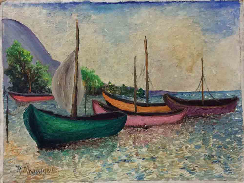 Roussel Moussignac 11"x14" Four Sailing Boats 1972 Oil on Board #2-2-95MFN