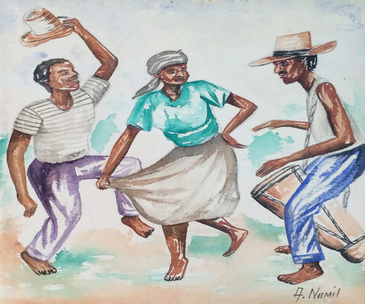 Andre Normil (1934-2014) 10"x11" Drum Dance  c1960 Watercolor on Paper #1400GN-HA