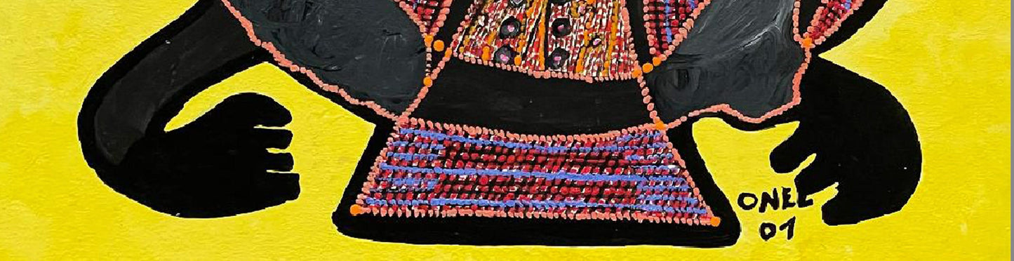 Onel-Lionel Paul 16 ¼"x13 ⅞"  Abstract/Two Spirits in Yellow Background 2001 Acrylic Painting on Bristol Paper Mounted #3MFN