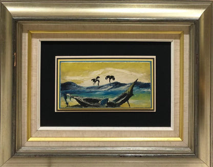Charles Obas (1927-1969) 4"x8" Shipwreck c1960 Oil on Board Framed#1FC