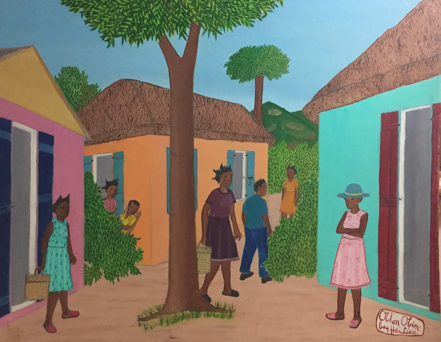 Othon Obin 16"x20" Rural Scene 1980 Oil on Masonite Painting #3-2-95MFN