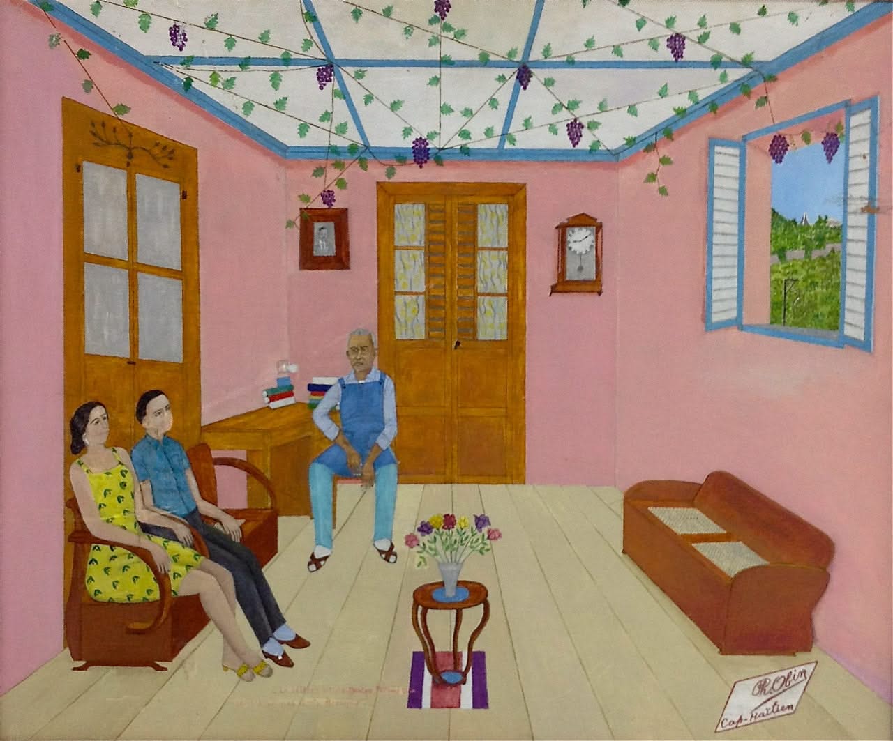 Philome Obin (1891-1986) 20"x24" The Visitors #5-3-96GSN-HA Oil on Board