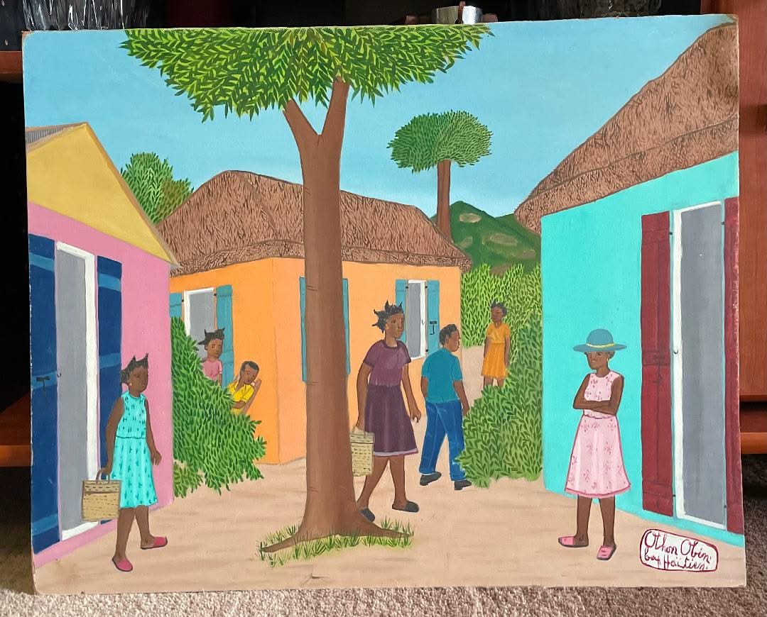 Othon Obin 16"x20" Rural Scene 1980 Oil on Masonite Painting #3-2-95MFN