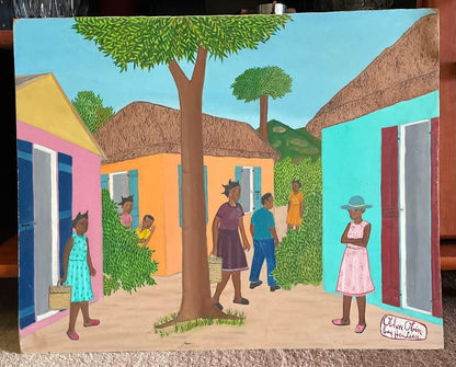 Othon Obin 16"x20" Rural Scene 1980 Oil on Masonite Painting #3-2-95MFN