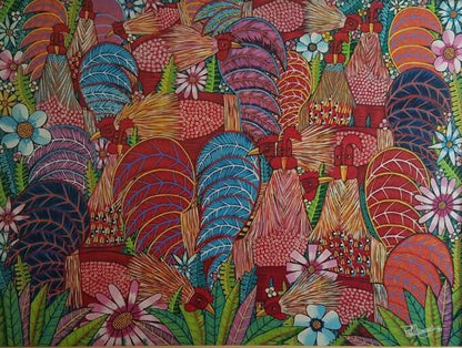 Paul Nemours 36"x48" Coqs 1991 Oil on Canvas #1JN-HA