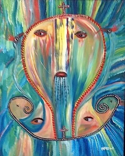 Payas (Pierre-Sylvain Augustin) 40"x30" Face and Cross Acrylic on Canvas #J79