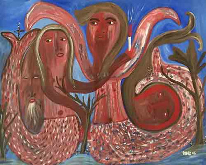 Payas (Pierre-Sylvain Augustin) 35"x47" Voodoo Ceremony with Sirens  Acrylic on Canvas #J69