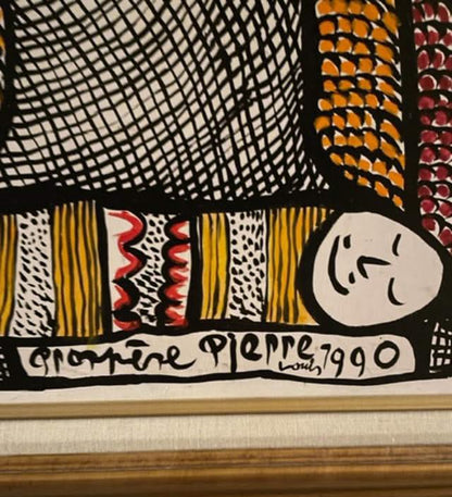 Prospere Pierre Louis (1947-1997) 24"x20" Erzulie & Twins 1990 Oil On Wood Framed Painting #1EZ