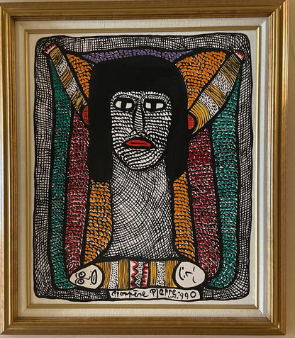 Prospere Pierre Louis (1947-1997) 24"x20" Erzulie & Twins 1990 Oil On Wood Framed Painting #1EZ