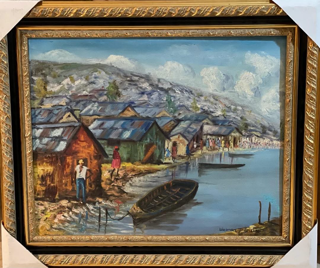 Wesner Pierre-Louis 16"x20" Village Ghetto Acrylic on Canvas #1HL