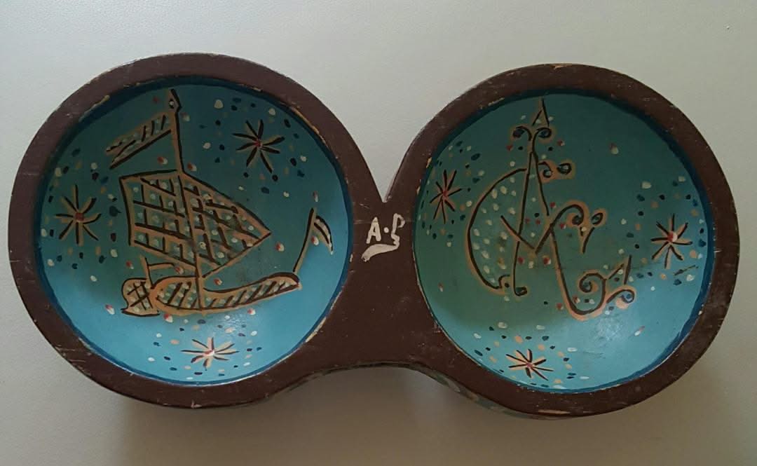 Andre Pierre  14"x7"x3" Plat Marassa Two Double-Sided Hand-Painted Bowls #1JN-HA