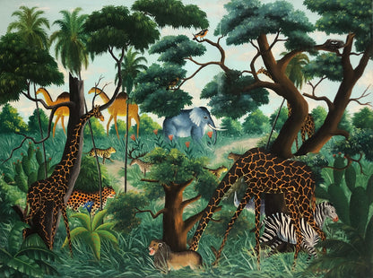 Fernand Pierre (1919-2002) 36"x48" Animals in Forest Oil on Canvas Painting #82-3-96HA
