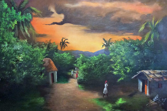 Louverture Poisson (1914-1985) 24"x36" Nocturnal Scene Oil on Canvas #5-2-95MFN