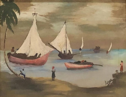 Louverture Poisson (1914-1985) 12"x16" Marine c1970 Oil on Canvas Framed #1FC