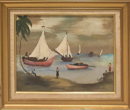 Louverture Poisson (1914-1985) 12"x16" Marine c1970 Oil on Canvas Framed #1FC