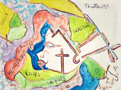 Prince Jean Jo (Haitian, 1948-1996) 12"x16" Flashback To Egypt 1994 Acrylic On Panel Unframed Painting #3MFN