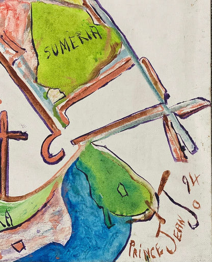 Prince Jean Jo (Haitian, 1948-1996) 12"x16" Flashback To Egypt 1994 Acrylic On Panel Unframed Painting #3MFN